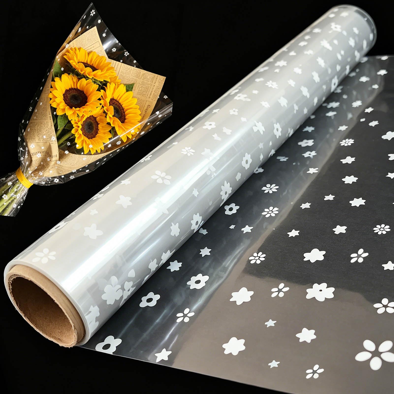 RYIRXI Rollo Papel de Regalo Celofan Transparente con Flores Estrellas Dibujos, Papel Envolver Celofán Regalo Cumpleaños Boda Navidad Envolver Regalos Personalizado