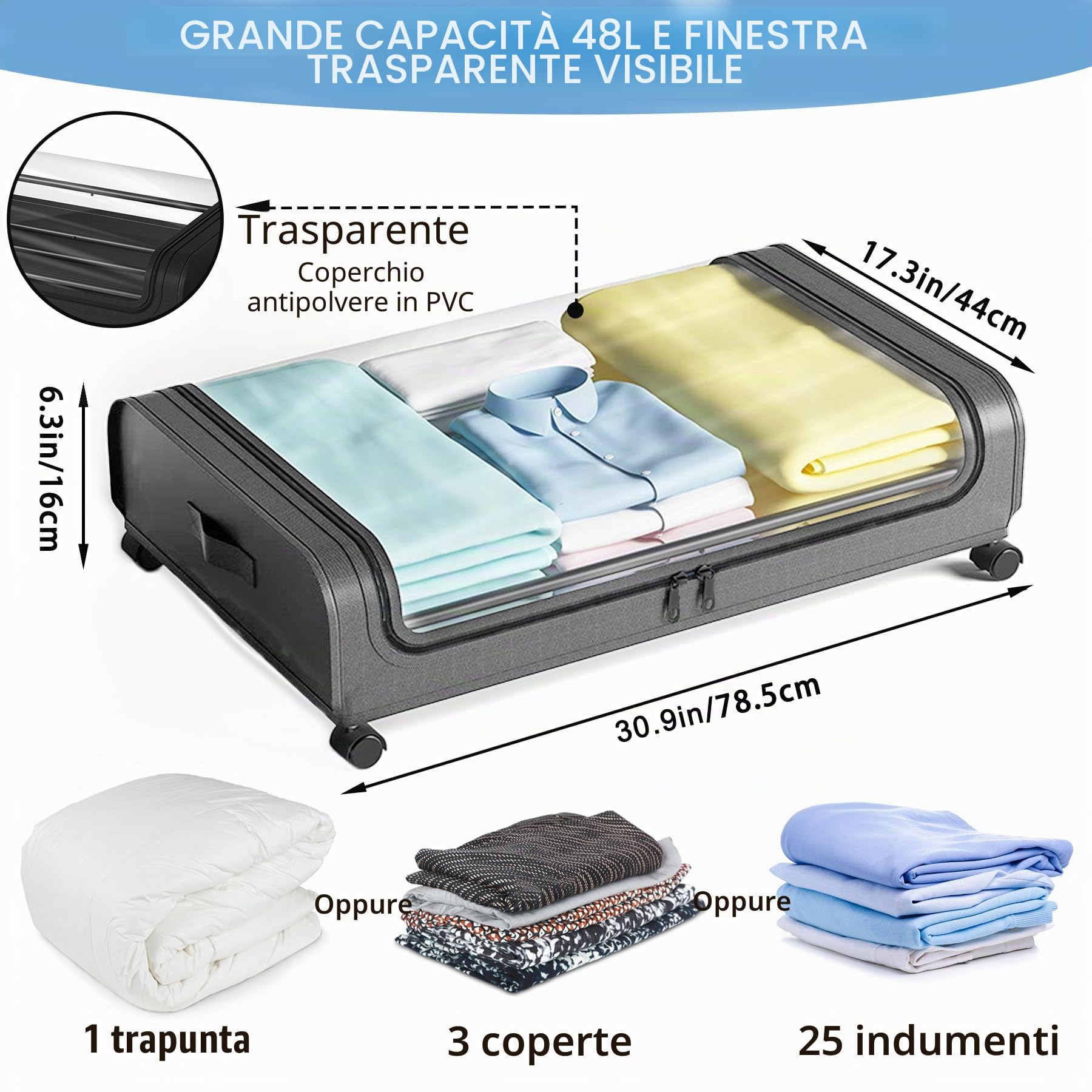 2 Pezzi Contenitori Sottoletto con Ruote Scatole per Armadio Salvaspazio Organizer Contenitore Vestiti Telaio in Metallo Scatola Sotto Il Letto con Coperchio per Vestiti Trapunte Giocattoli,Grigio
