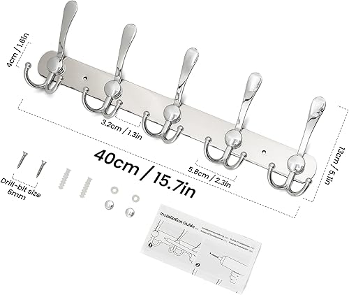 Miniatura 2 de Damita Perchero de pared  5 ganchos tri, ganchos resistentes para baño, vestíbulo, entrada, cocina, 304 acero inoxidable moderno perchero de pared