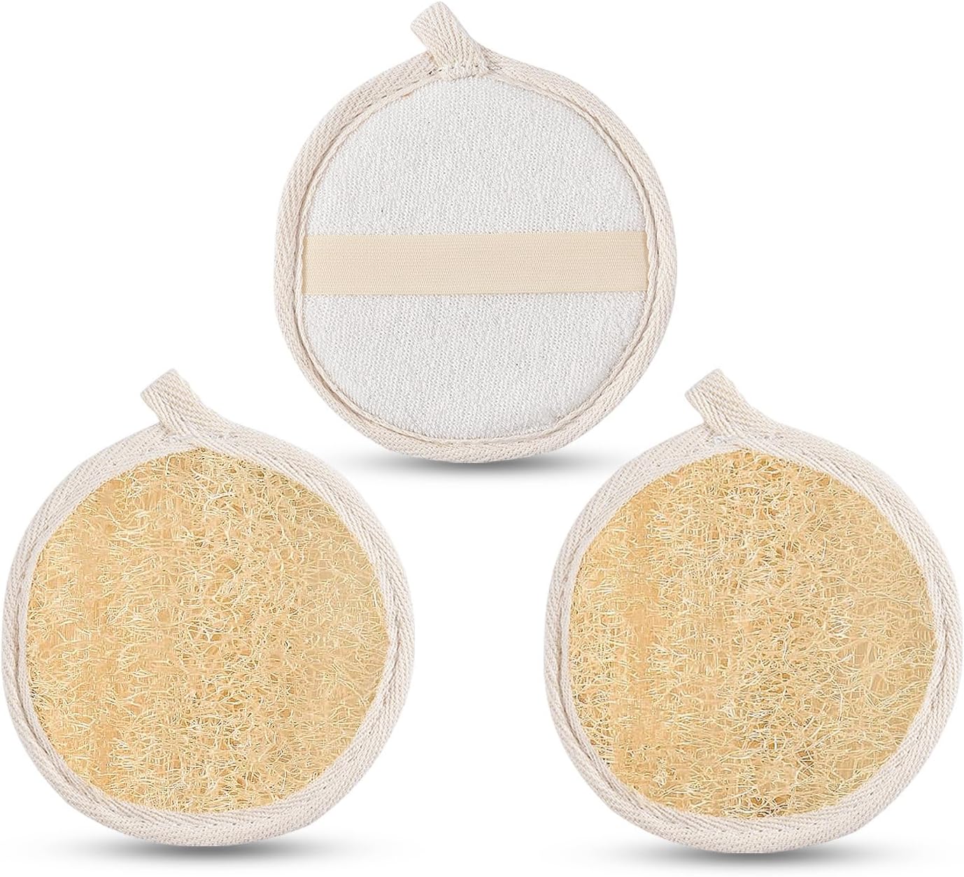 3 Pack Natural Loofah Face Scrubber, Women Facial Pad, Loofa Face Exfoliator Scrubber, Exfoliating Loofah Sponges for Shower Face