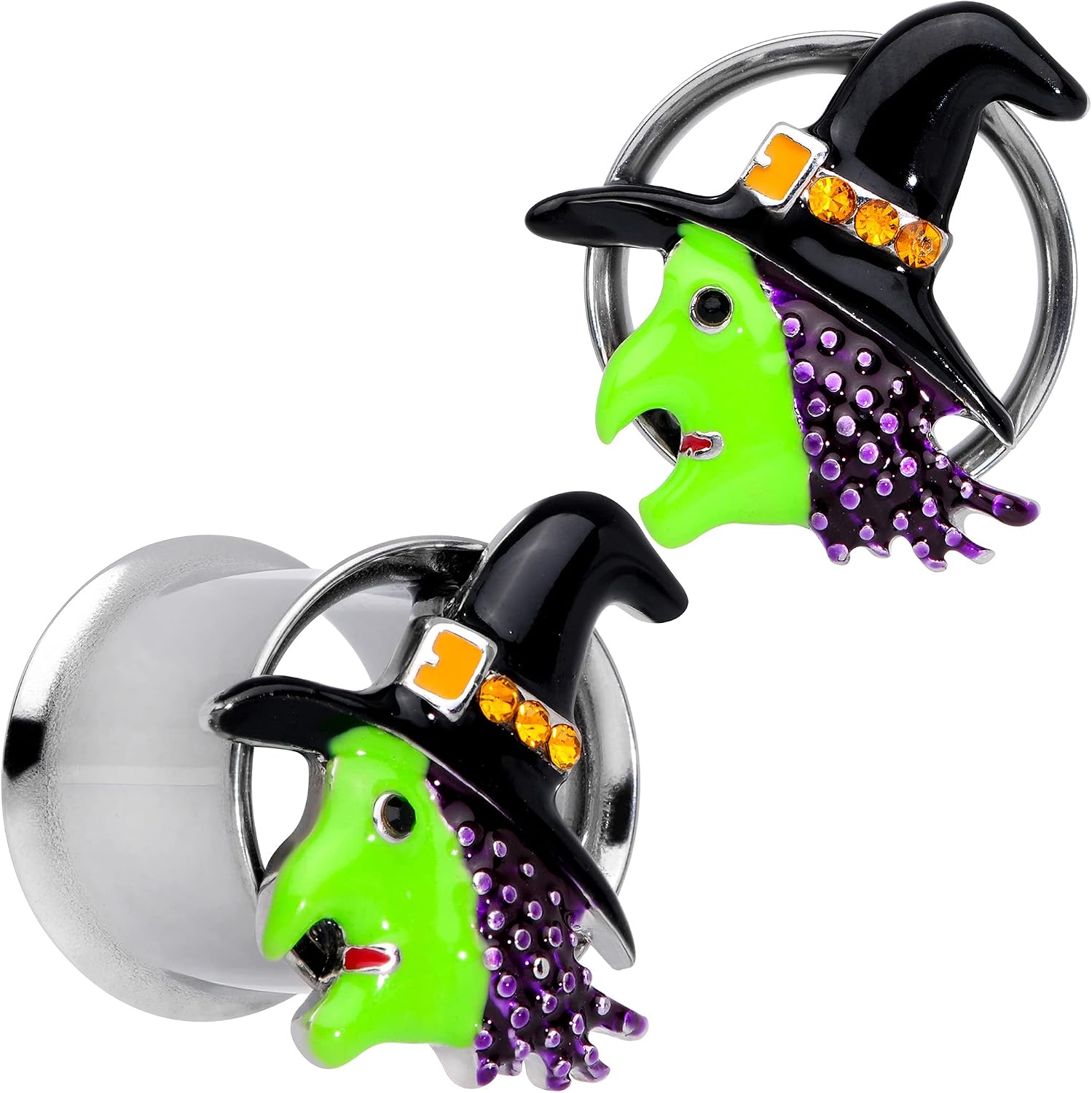 Body Candy Womens 2Pc Steel Green Witch Double Flare Tunnel Plug Earring Ear Plug Gauges Set of 2