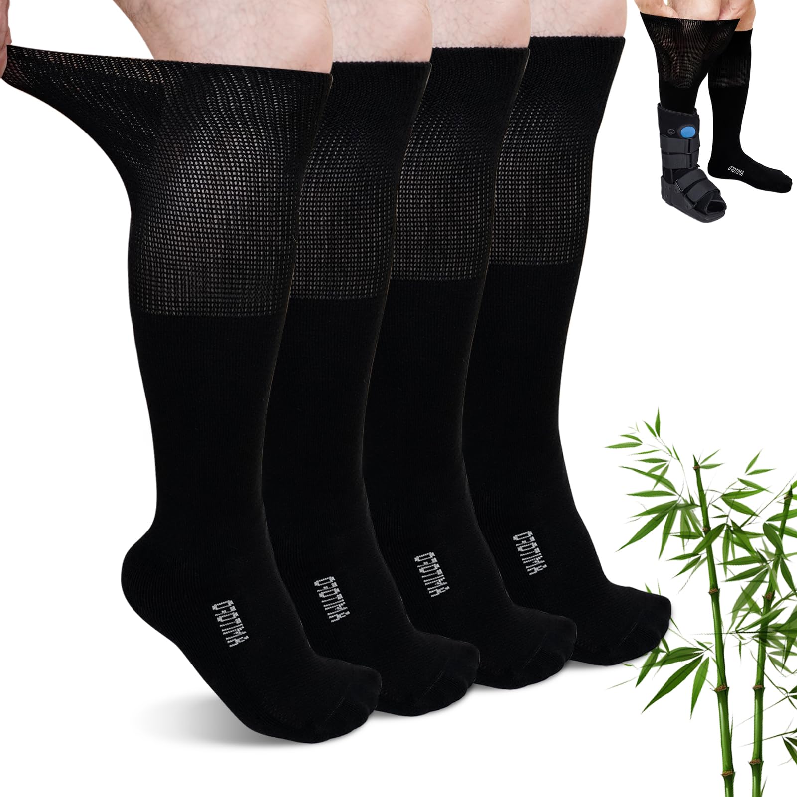 ZAKASA Diabetiker Socken für Damen Herren: Bambus Extra Weite Diabetiker Socken mit Komfortbund Ohne Gummi Ohne Naht Kniestrümpfe für Geschwollene Füße Senioren 2 Paar