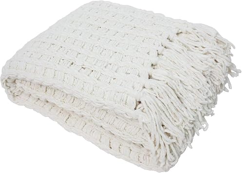 DII Chenille Luxury Thick Woven Throw with Fringe, 50x60, Cream