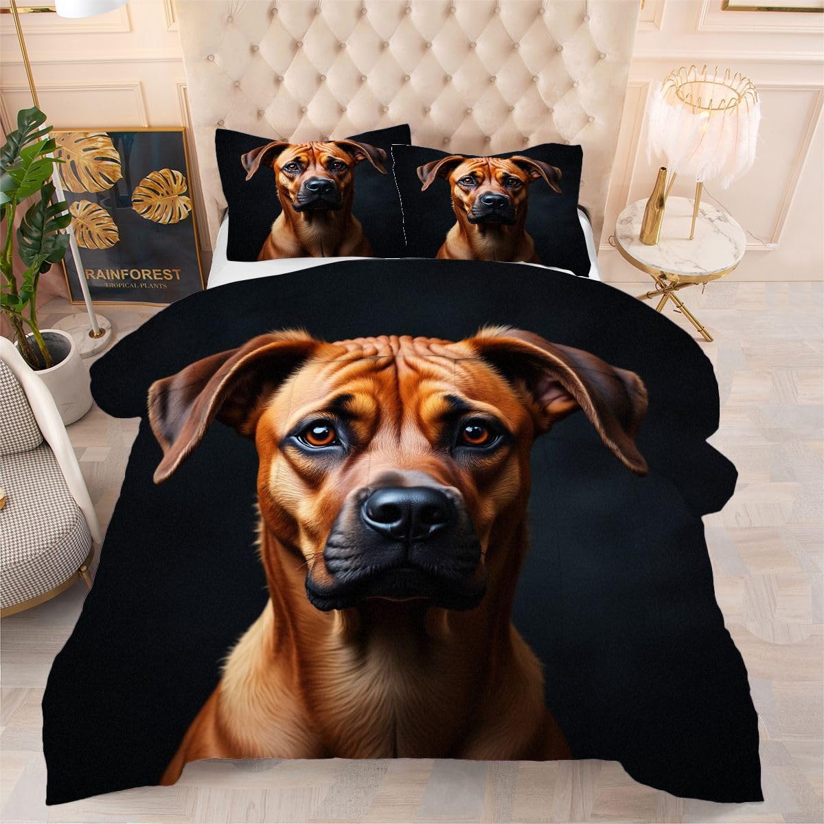 Couette 240 x 260 cm Chien Brun en microfibre douce avec 2 taies