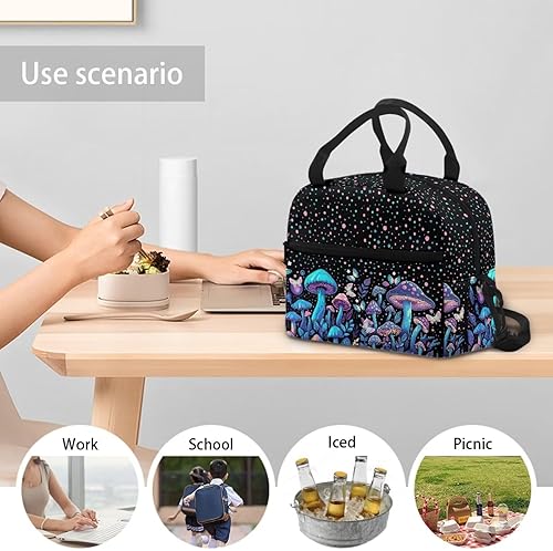 Vista 13 de doginthehole Bolsa de almuerzo portátil de teñido anudado azul, bolsa de almuerzo, organizador reutilizable, hielera para adultos, al aire libre