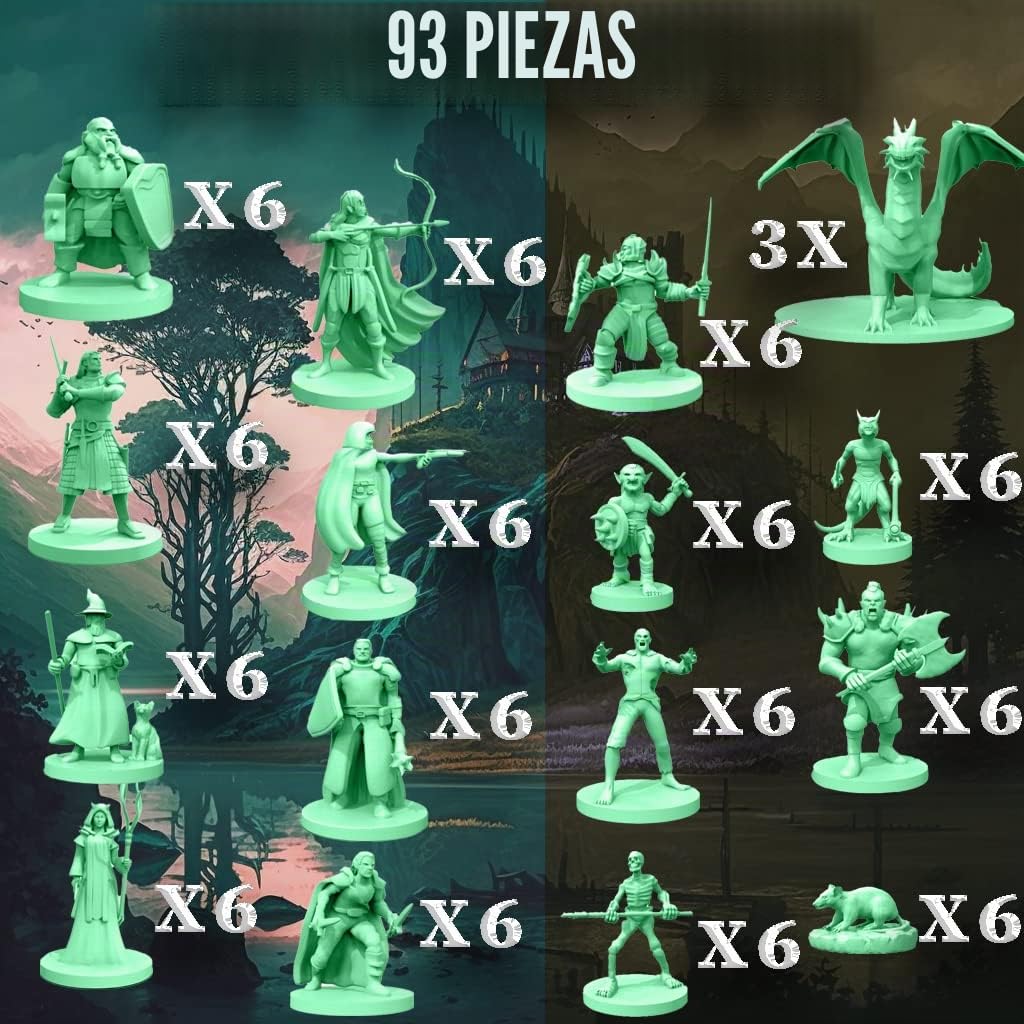 Mythical Heroes - Juego de mini figuras para juegos de rol, 93 piezas en 16 diseños, héroes y monstruos, tamaño adecuado para DND
