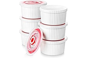 MALACASA 8 oz Ceramic Ramekin Dishes with Lids - Set of 6