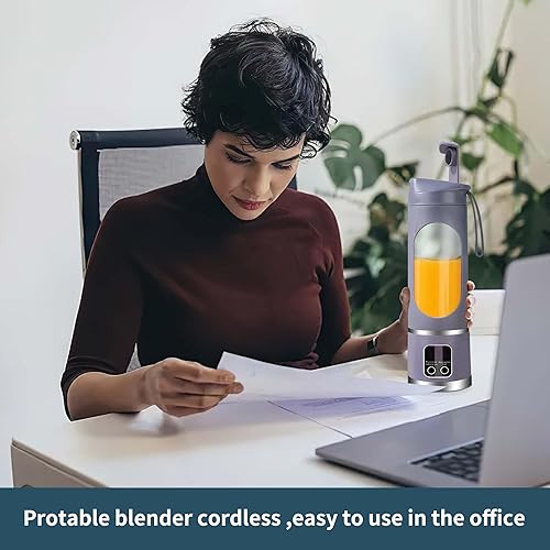 Miniatura 4 de Licuadora portátil, recargable USB-C, exprimidor de viaje compacto personal de 15 onzas para batidos, licuados, jugo fresco, autolimpieza, tapa a