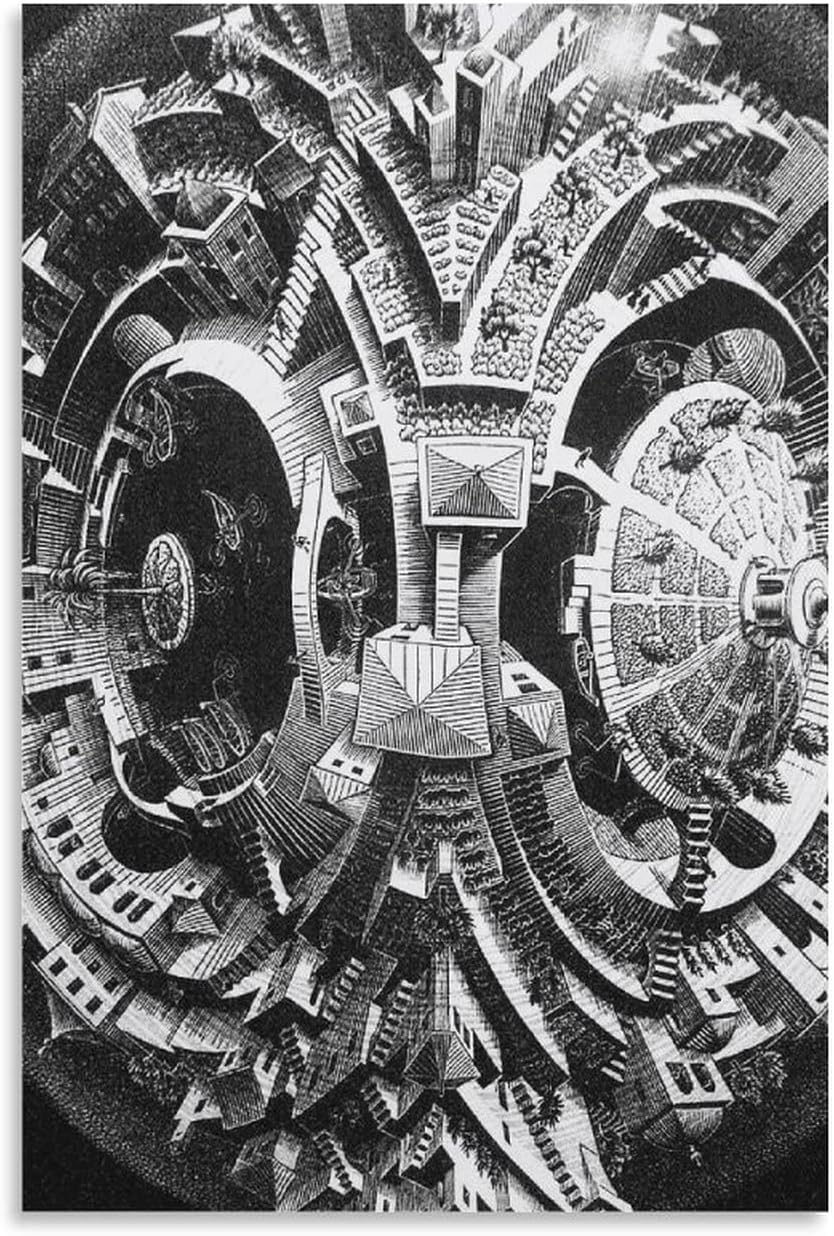 ヴィンテージ M.C. Escher ”もう一つの世界” ポスター　エッシャー 最安 ヴィンテージ M.C. 額入りポスター ”もう一つの世界