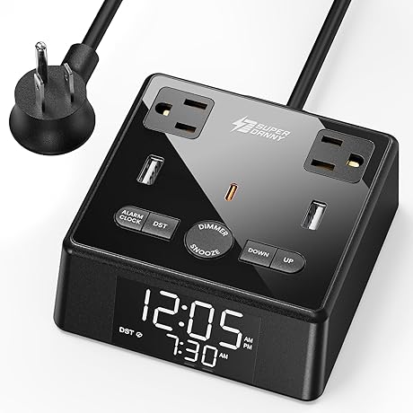 SUPERDANNY Digital Alarm Clock with 3 USB Charger Outlet