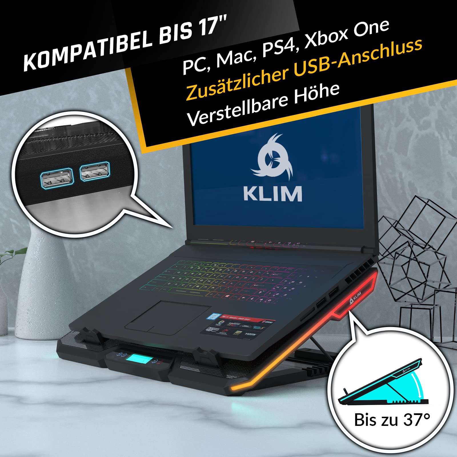Glacier Laptop Cooler With RGB Lighting For 11 To 17 Inch 6 Fans With Strong Airflow Made Of Durable ABS And Metal Grille Black product thumbnail 7