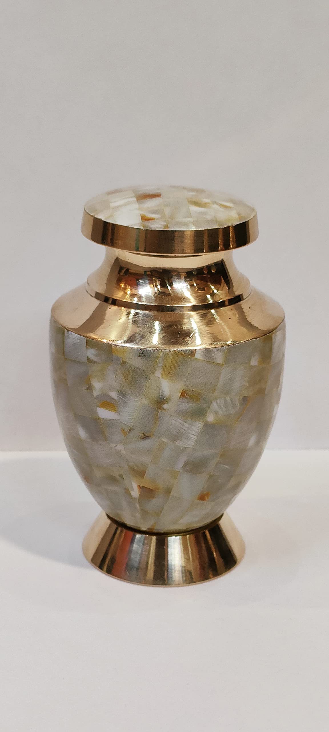 Wonderlist HandicraftsSmall Cremation Urns Gold Classic Bronze with Beautiful Colored Design Brass Token Cremation Urn for Adults & Infants Best Tribute to Your Loved One (Pearl)