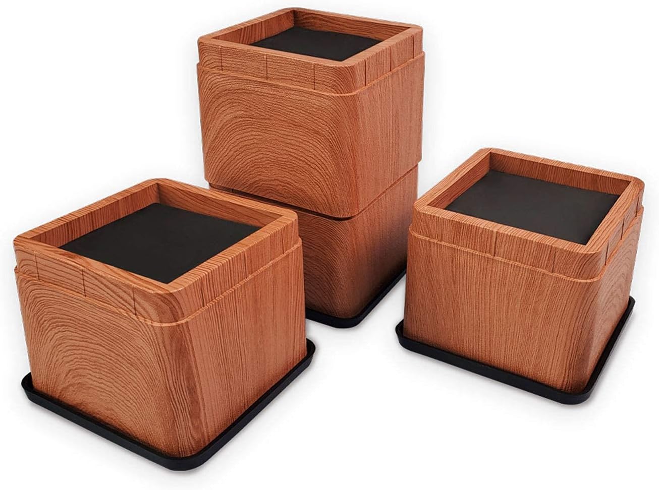 miixhoom-Adjustable Heavy Light Square Wood 3 inch Furniture Risers for Bed Sofa Couch Table Desk,Wooden Style,Stackable,1 Set of 4 Pcs