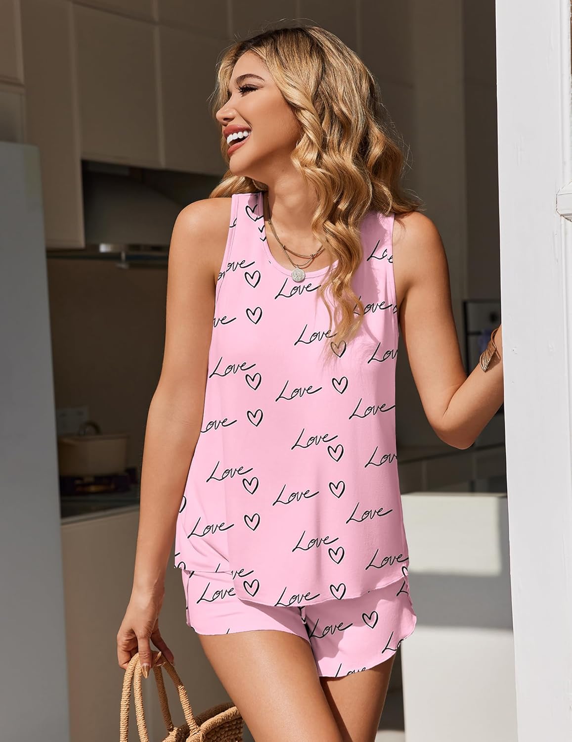 Ekouaer Womens Pajama Sets Sleeveless Tank Tops and Split Shorts Pjs Set Soft Comfy Sleepwear - Image 3