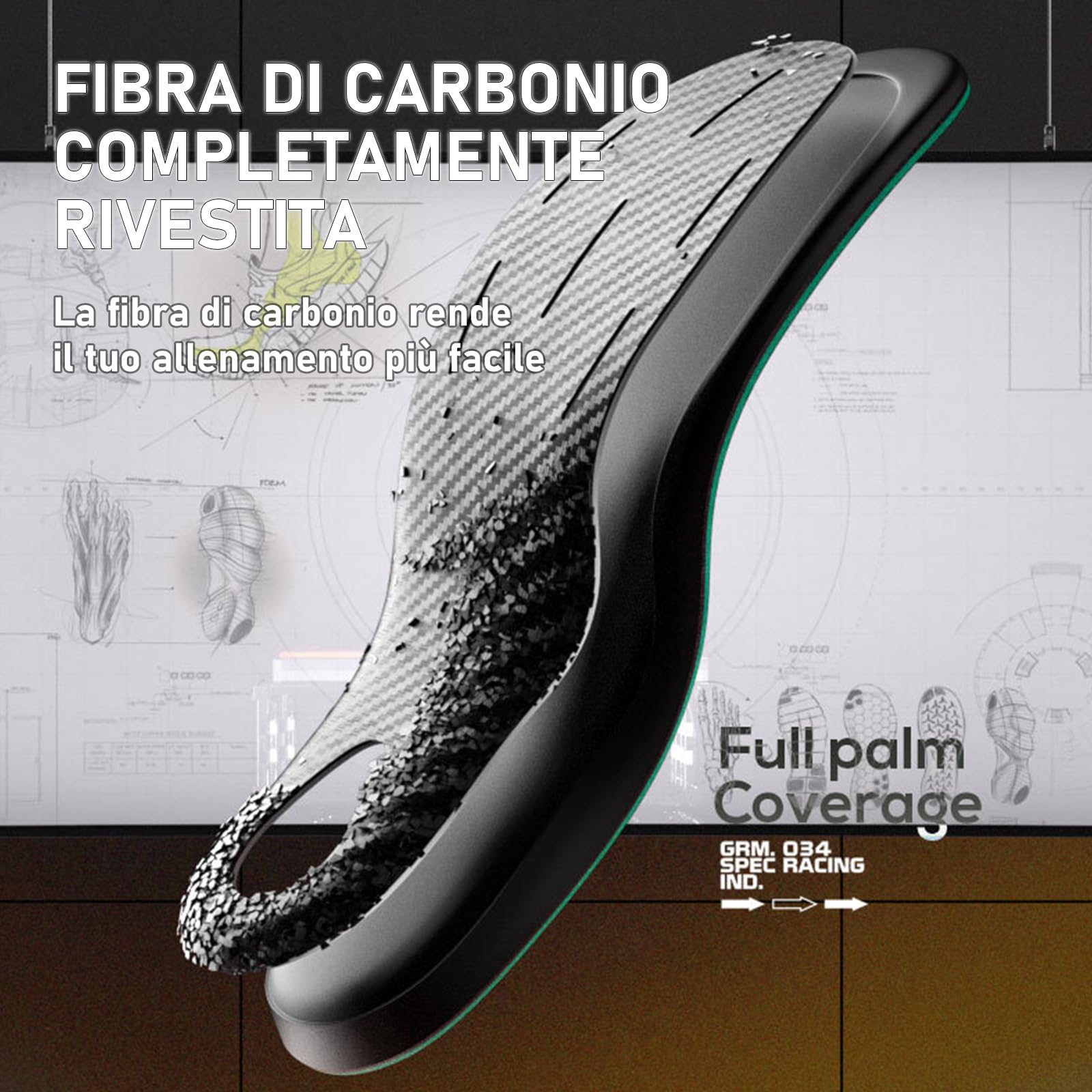 Solette in Fibra di Carbonio con Supporto Arco Plantare per Sport ad Alte Prestazioni – Ammortizzazione Migliorata, Prevenzione Infortuni & Miglioramento Prestazioni EU 45-46