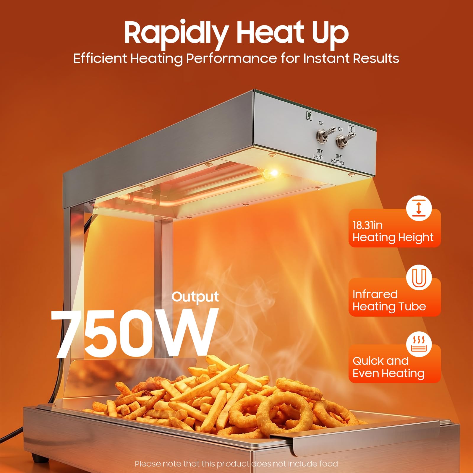 Chauffe-frites, 750 W, armoire chauffante avec pont thermique pour la restauration, armoire chauffante électrique pour frites, convient pour les frites et les aliments frits, acier inoxydable, 56 × 33