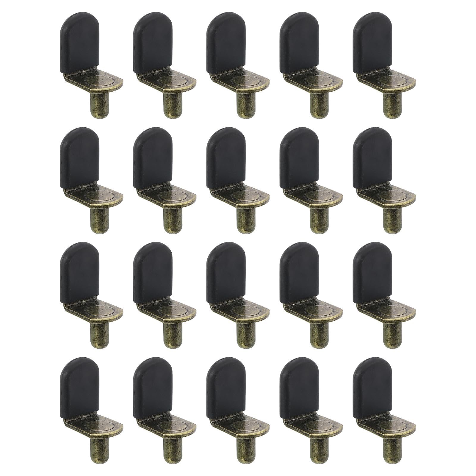 Unifizz 20 Pcs 6mm Shelf Pegs Pins,Bronze Cabinet Furniture L-Shape Nickel Plated Support Pegs with Black Rubber Sleeves for Shelves — image 1