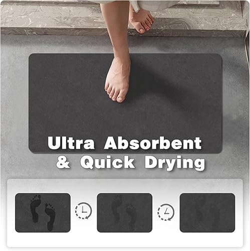 Miniatura 3 de Tapete de baño negro, antideslizante, lavable, delgado, absorbente, de secado rápido, se adapta debajo de la puerta, tapete de baño, perfecto para