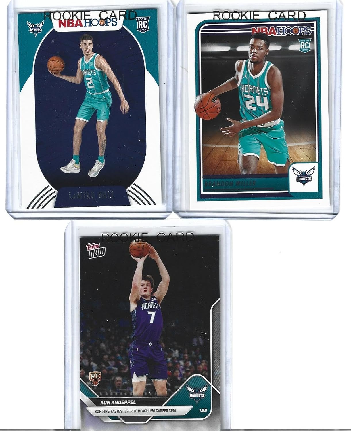 Lamelo Ball Brandon Miller and Kon Knueppel Basketball Rookie 3 Card Lot Hornets Superstar Player! You Will Receive All 3 Cards Cards Shown