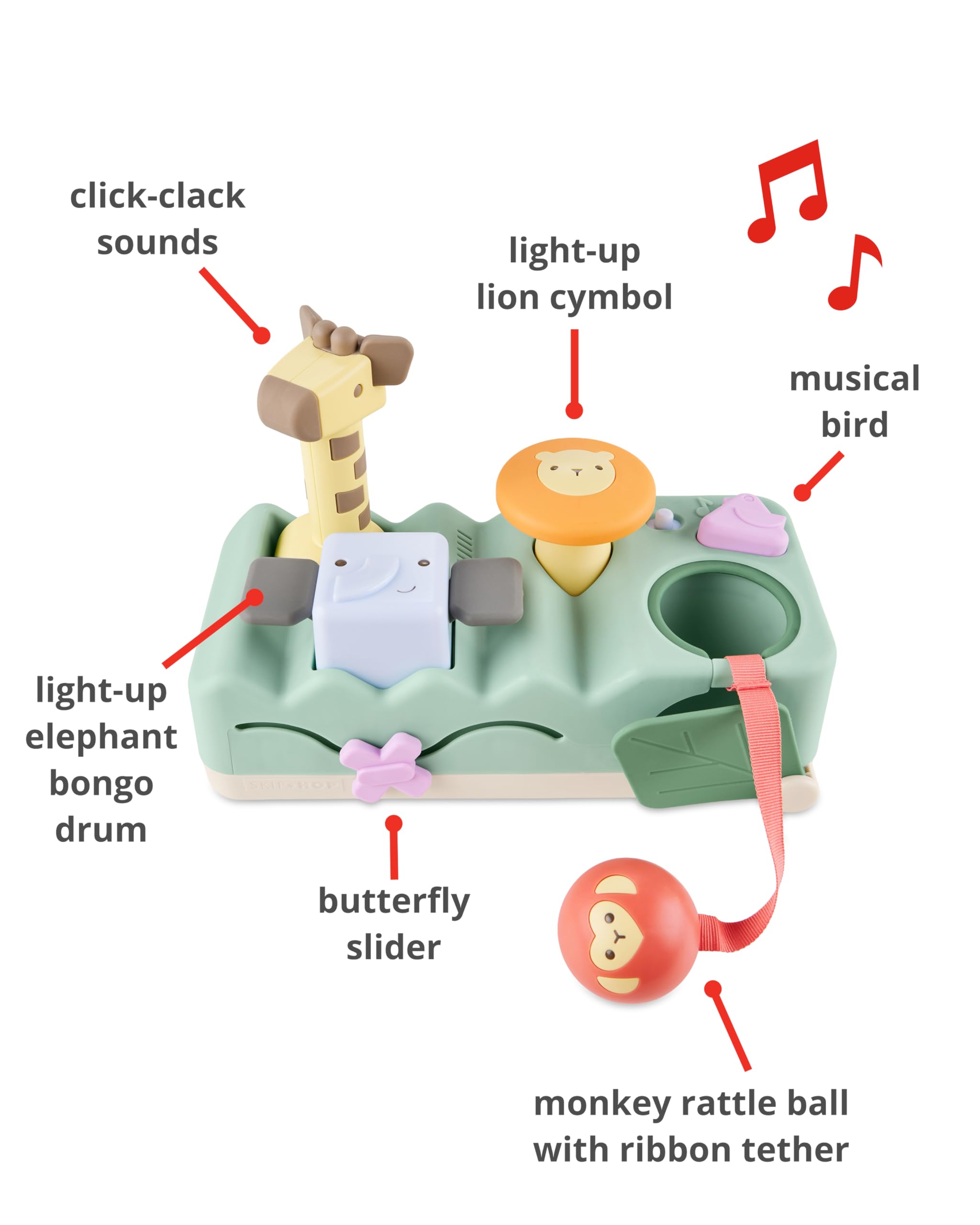 Skip Hop Tummy Time & Seated Play Cause & Effect Developmental Musical Baby Toy with 12 Animal Sounds, Lights, Music and 6 Activities, Geometric Wonders 2-in-1 Pounding Bench, Age 3m+ - 4
