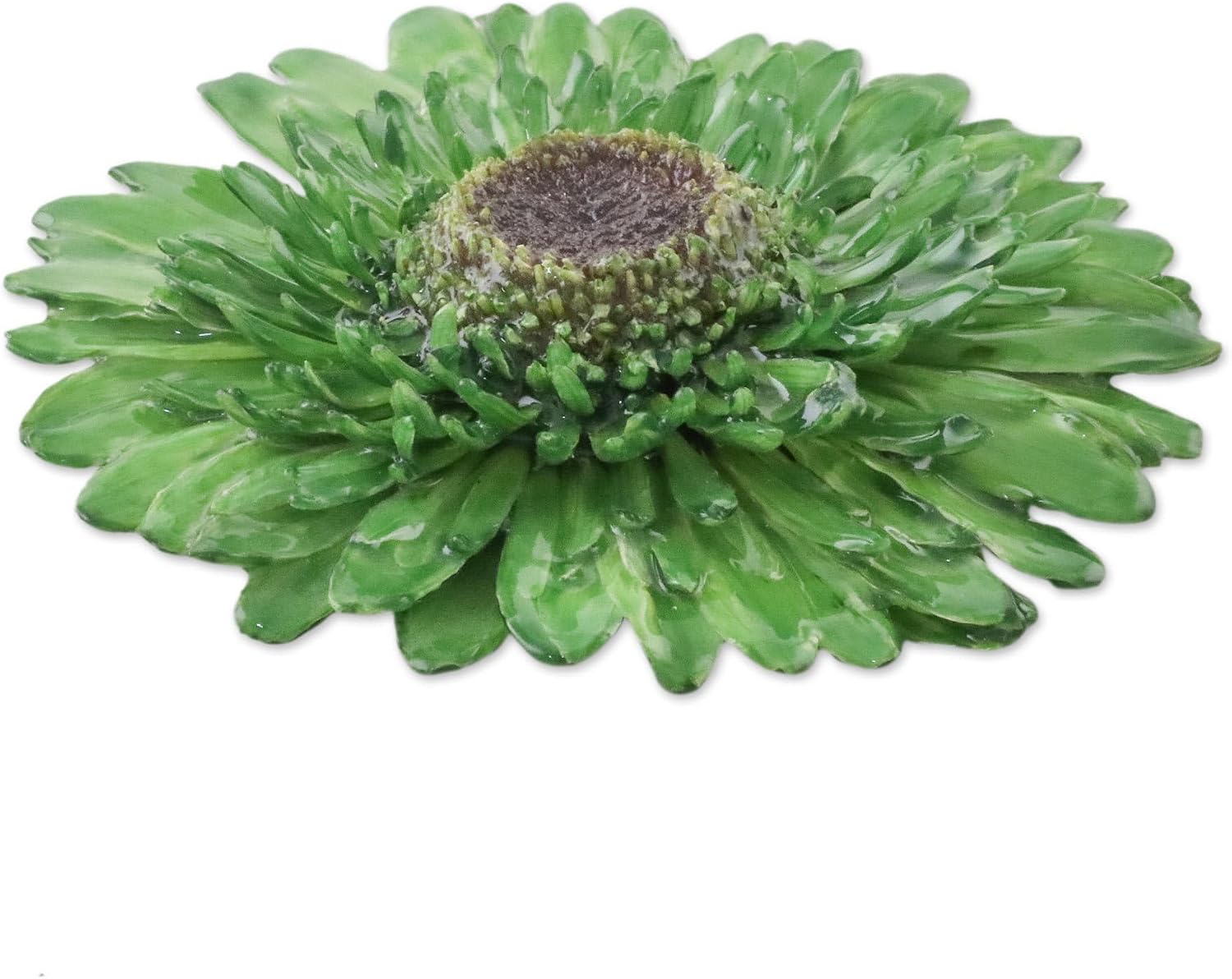 NOVICA Artisan Handmade Natural Gerbera Brooch Pin Flower Moss Green from Thailand Or Leaf Gold Accent Floral [3.6 in L x 3.7 in W x 0.6 in D] ' Splendid Petals in Moss Green'