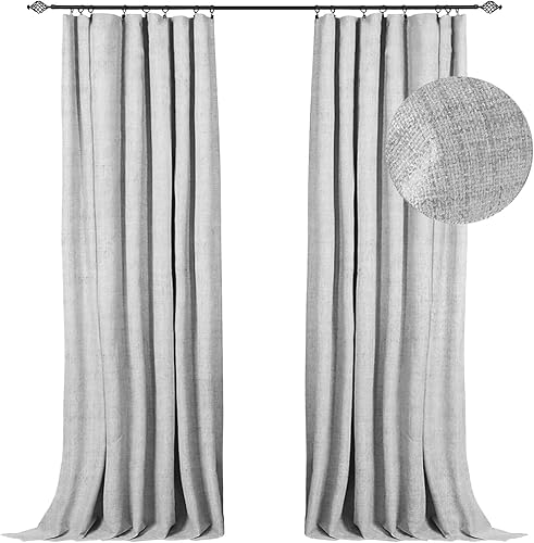 Juego de 2 paneles de cortinas 100% blackout de lino, 84 pulgadas de largo y 50 pulgadas de ancho cada uno, con bolsillo para cortinero y anillos de