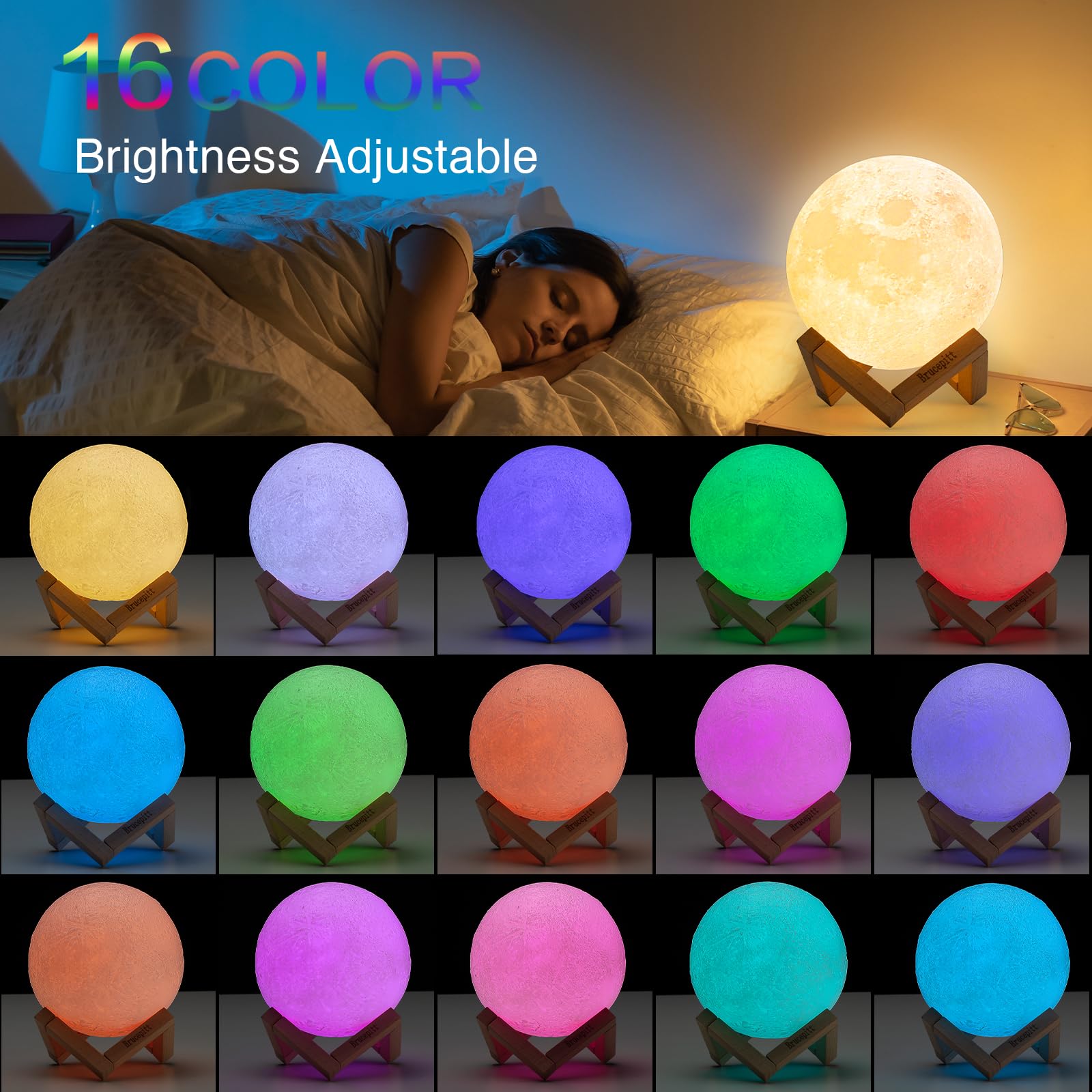 Lámpara de luna, control remoto o control táctil, carga USB, luz de luna de 16 colores para el día de San Valentín, Acción de Gracias, cumpleaños, Navidad, luz nocturna (4.7 pulgadas)