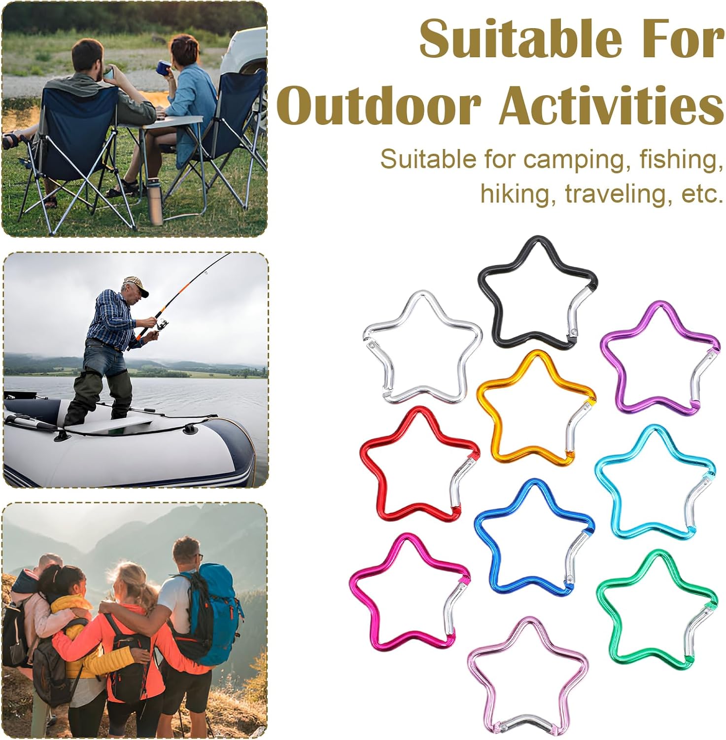 10 PCS Aluminum Star Shape Carabiner Clip, Multicolor Spring Snap Hook Star Shaped Carabiner Keyring Camping Accessories Buckle for Outdoor Accessories, Hiking, Traveling - Image 6