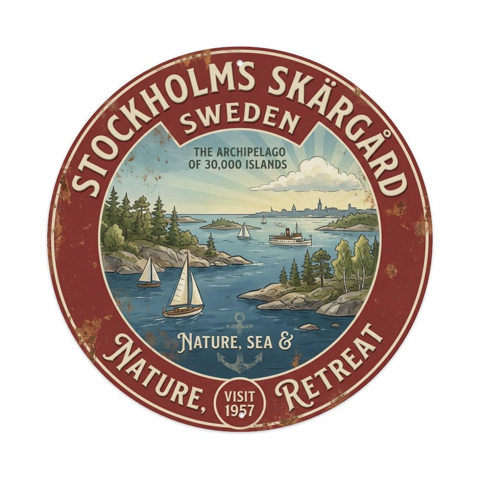 Vintage Travel Archipelago Sweden IslandsZ Metal Tin Sign