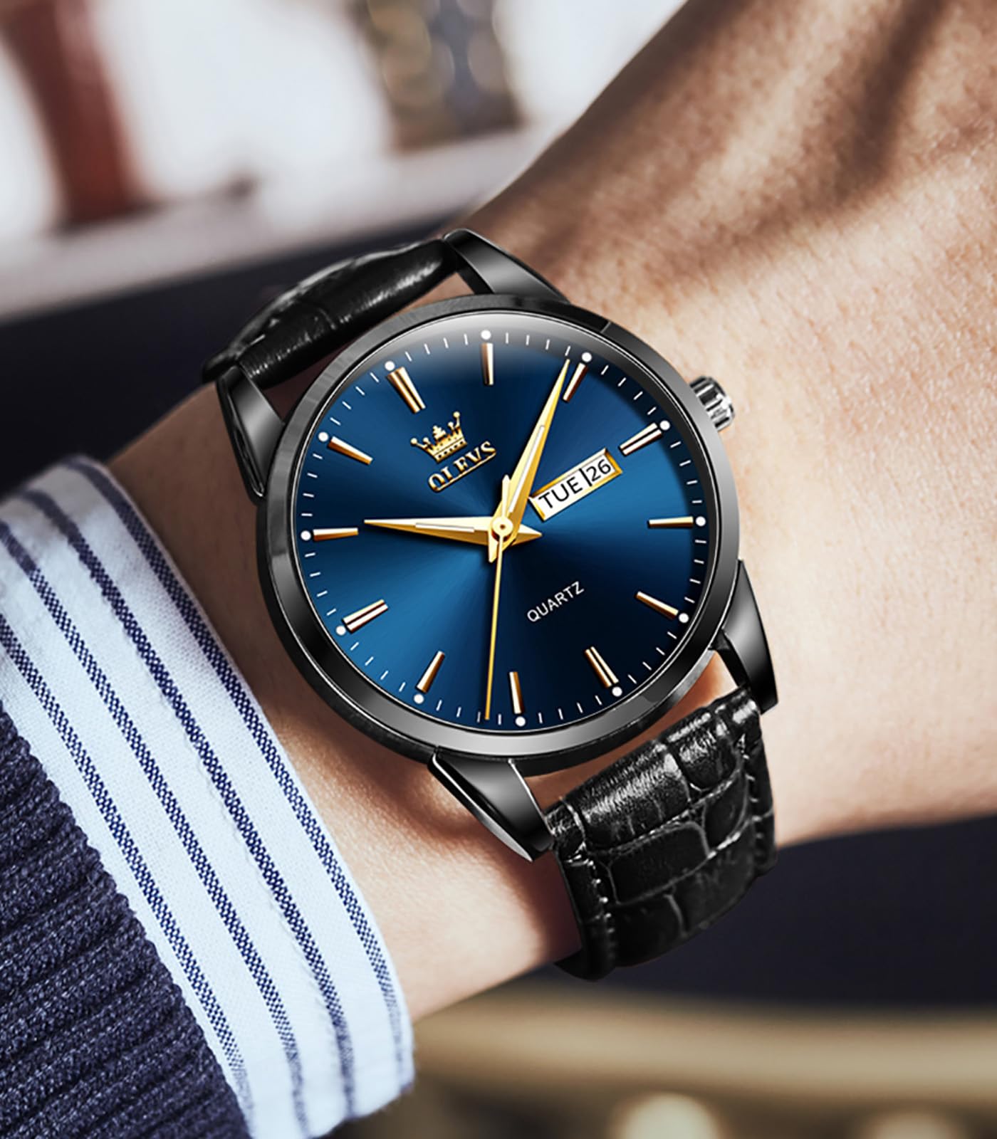 OLEVS Amazon Watches, Reloj de Cuero marrón para Hombre, Reloj Luminoso para Hombre, Reloj de Vestir para Hombre, Reloj de Cuarzo de Moda para Hombre, Relojes Marrones Impermeables