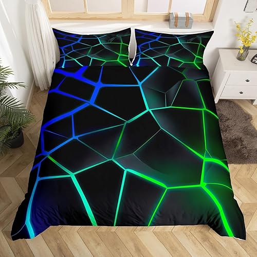Miniatura 3 de Juego de ropa de cama geométrica de panal verde y azul, funda de edredón hexagonal estereoscópica para niños y niñas, funda de edredón hexagonal de