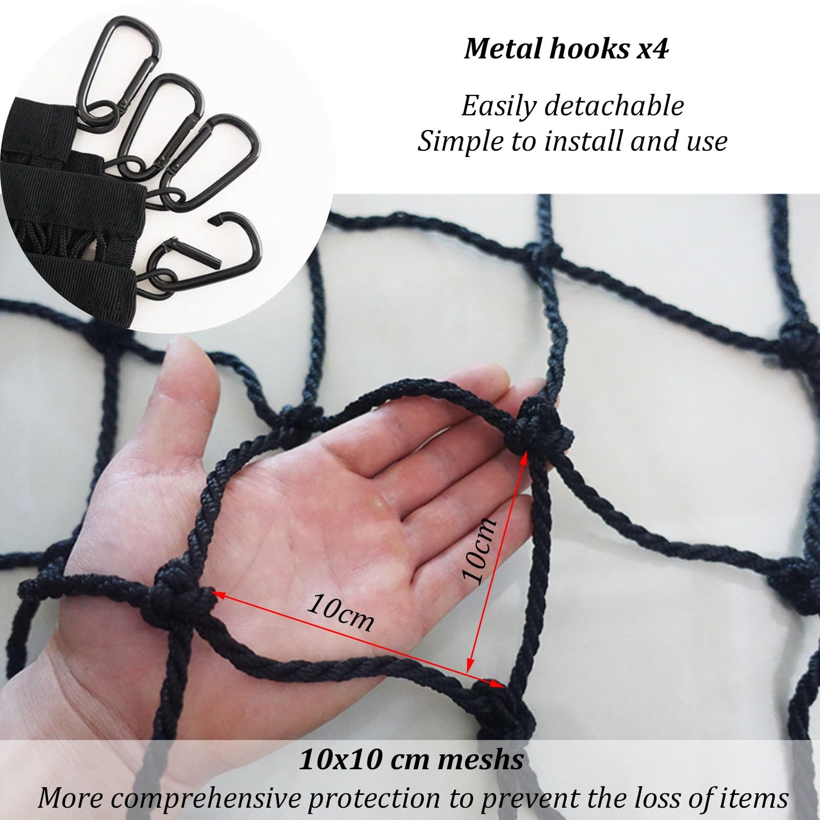 Universelles, elastisches Gepäcknetz/Ladungsnetz mit Haken – für Ladeflächen, Kofferräume, Wohnmobile, Boote und zur Aufbewahrung(1 * 1.2m)