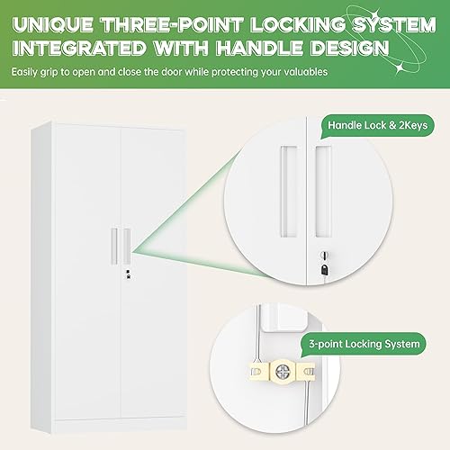 Vista 188 de INTERGREAT Armario de almacenamiento de metal, armarios de acero con cerradura de 72 pulgadas de alto con puertas de bloqueo, armario de Gris blanco