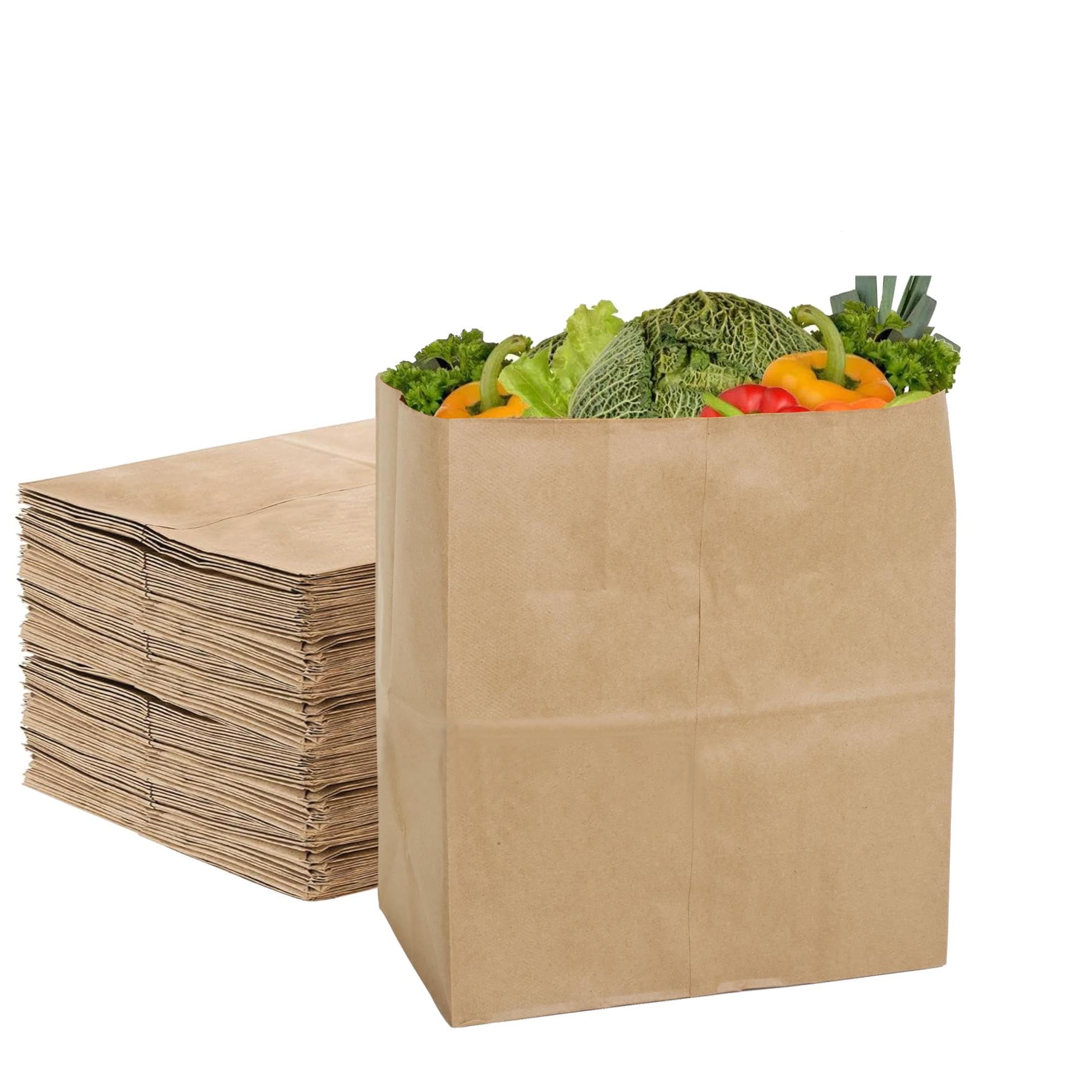 Medium Sized Kraft Paper Grocery Bags, 12.9x5.5x9.8 inch, 12 Pack,Recyclable,Eco-Friendly, Bulk, for Grocery Shopping Gift Bags Bakery Restaurant,