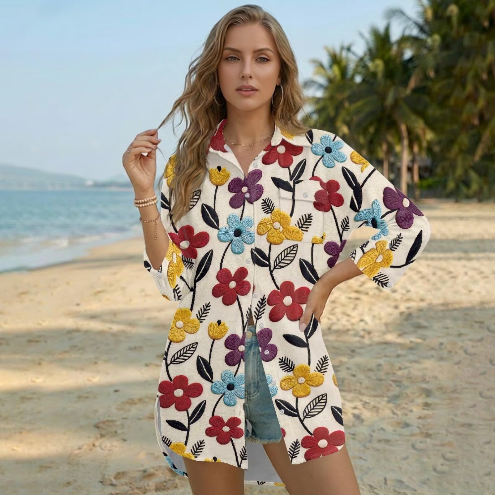 Copricostume da spiaggia da donna, copricostume da donna con bottoni, camicia da spiaggia con tasca, S-3XL