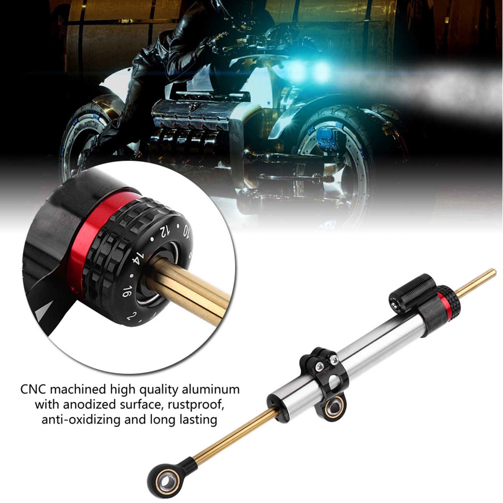 EBTOOLS para amortiguador de dirección de motocicleta para steering damper para steering damper motorcycle Estabilizador de aluminio universal ajustable de amortiguador de dirección de motocicleta