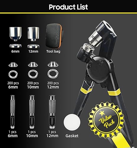 Miniatura 2 de HAPDEN Kit de herramientas de ojales resistentes, kit de ojales de lona reemplazables 38 con 200 ojales de 0.394 pulgadas, perforador de agujeros