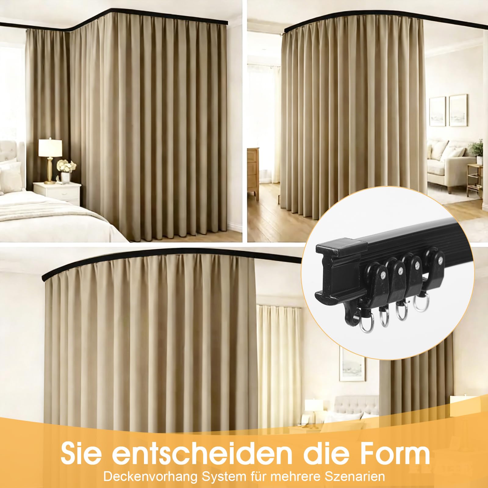 Tenda divisoria con binari, tenda divisoria extra larga, oscurante, con guida flessibile per soffitto, opaca, isolamento termico, isolamento acustico, divisorio (beige, 2,2 x 2,7 m)