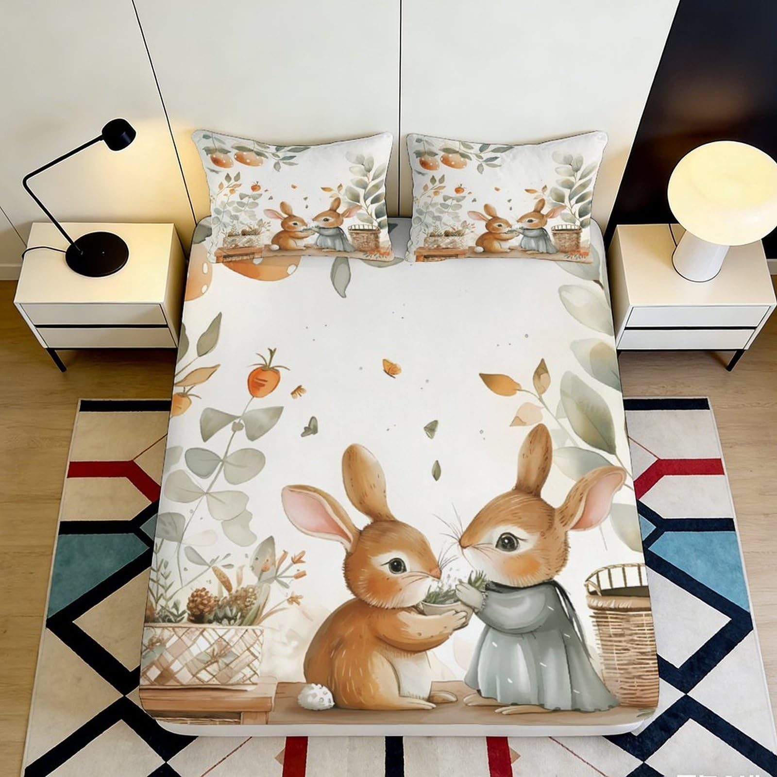Pnayamiorkfel Style-2 3D Printed Cute Bunny Fitted Sheet Microfiber Soft Animal Forest Mattress Cover For Bedroom Dorm Guest Room Decor 90X200x25cm