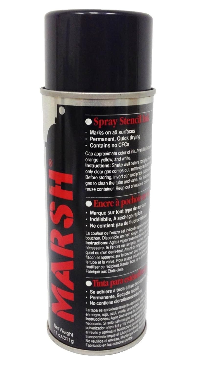 MARSH 30395 Stencil Ink, 14 fl oz Spray Can, Black