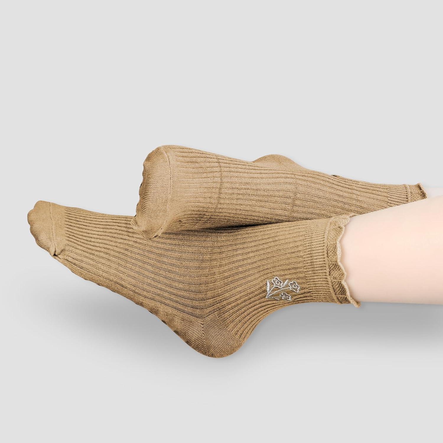 Cute Floral Design Yoga Socks for Women, 4 Pairs Non-Slip Pilates Socks with Ruffled Edge - Image 5