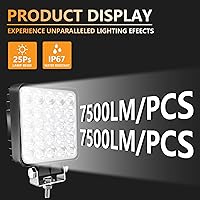 Vista 3 de Cápsulas de luz LED, luz de trabajo de tractor de 4 pulgadas, 75 W, 12 V, 24 V, luces LED de respaldo cuadradas para camión, vehículo, ATV, UTV