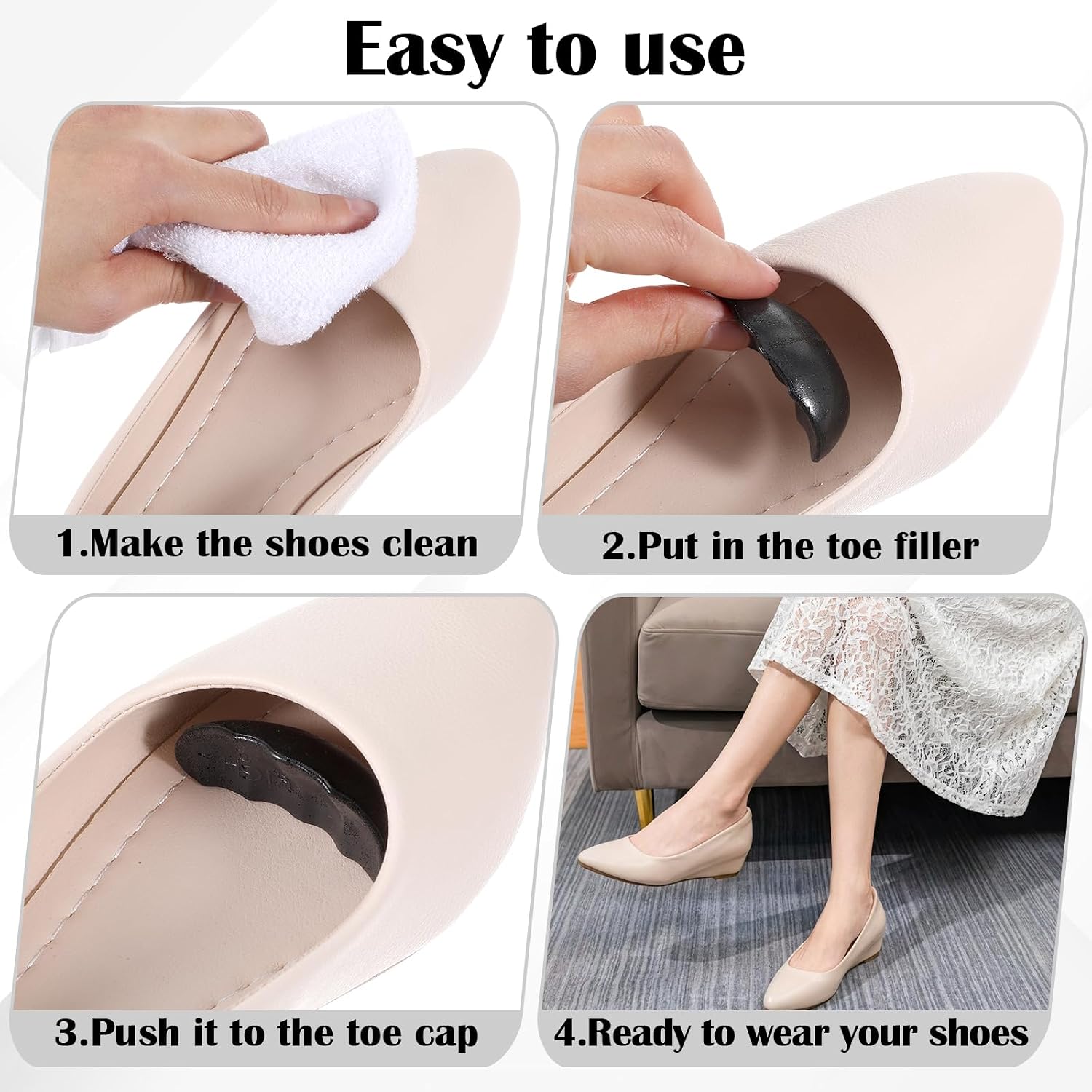 3 Pairs Shoe Filler Inserts for Loose Shoe, 3 Sizes Shoe Inserts to Make Shoes Smaller, Toe Cushion Filler Make Shoes Fit, Prevent Heel Sliping, for Men and Women