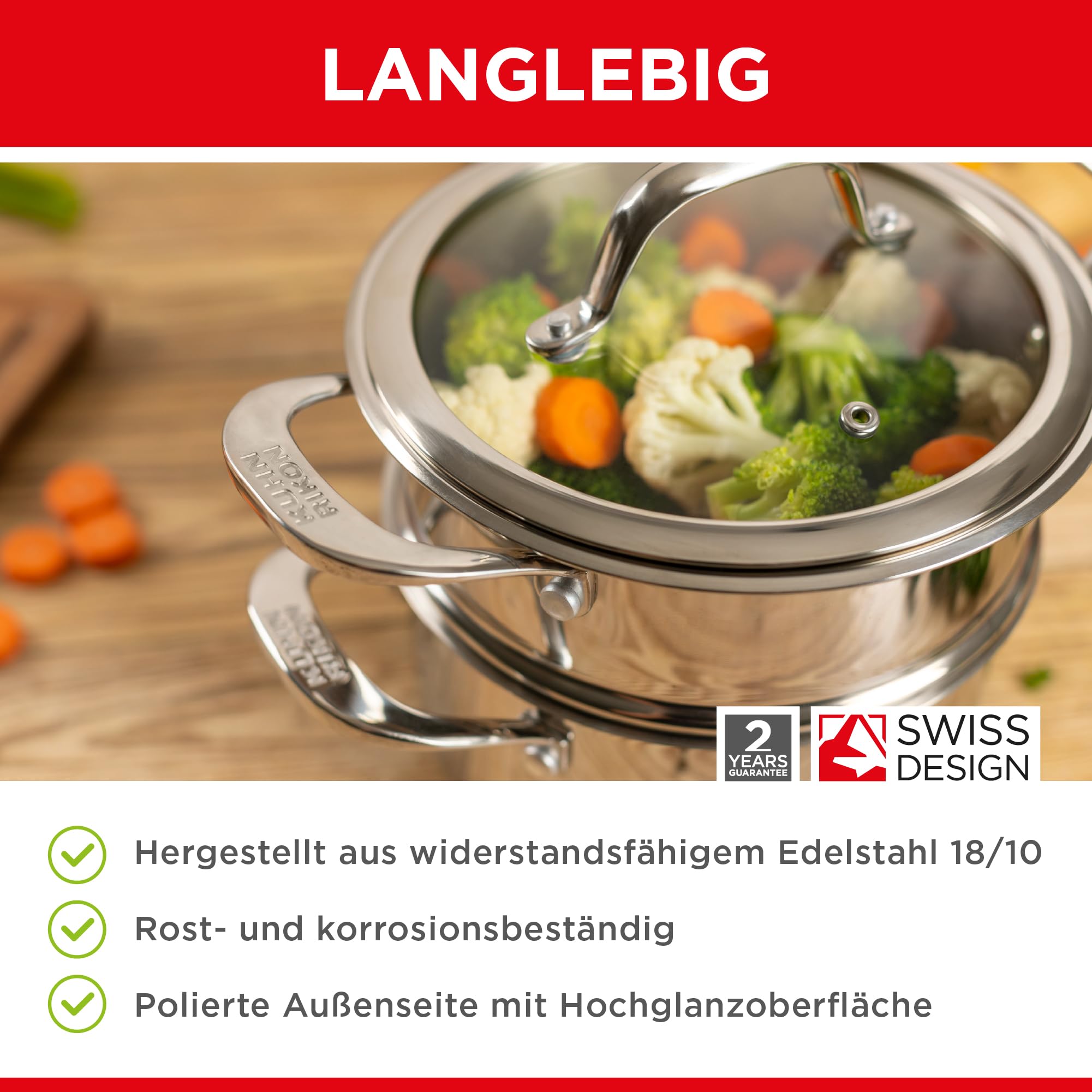 Kuhn Rikon Allround Dampfgarer Edelstahl 18 cm - Stapelbarer Dampftopf