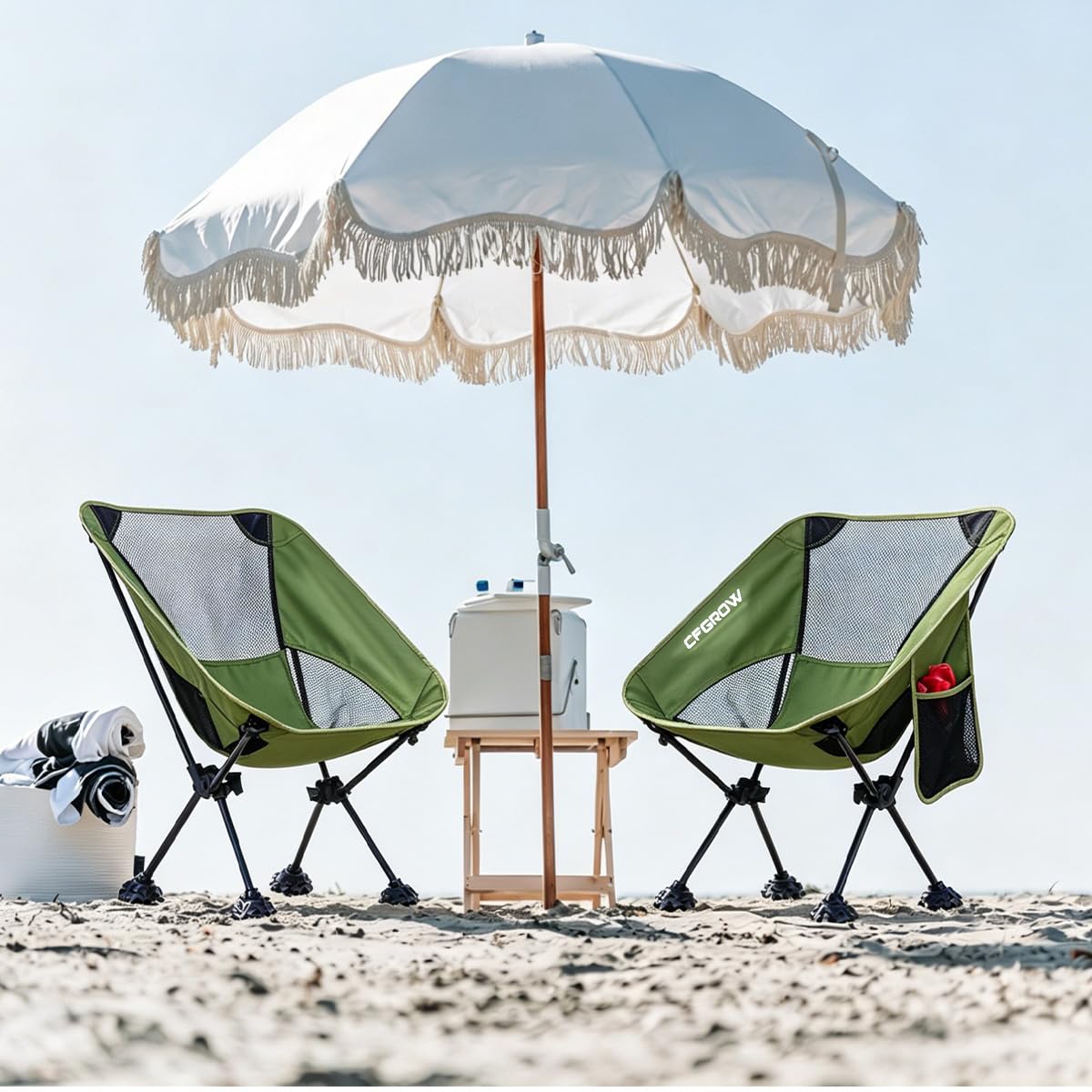 CFGROW Sedia da campeggio pieghevole, portatile, 150 kg, ultraleggera, piccola dimensione, pieghevole, con borsa per il trasporto, per picnic, pesca, giardino, escursioni, viaggi, zaino (verde)