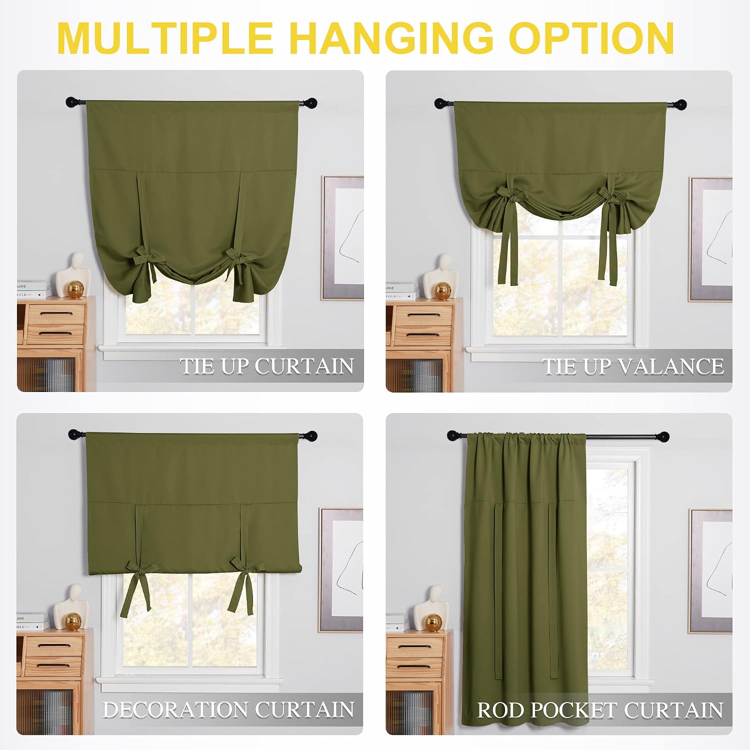 NICETOWN Blackout Office Curtain, Olive Green, 46W x 63L image 2