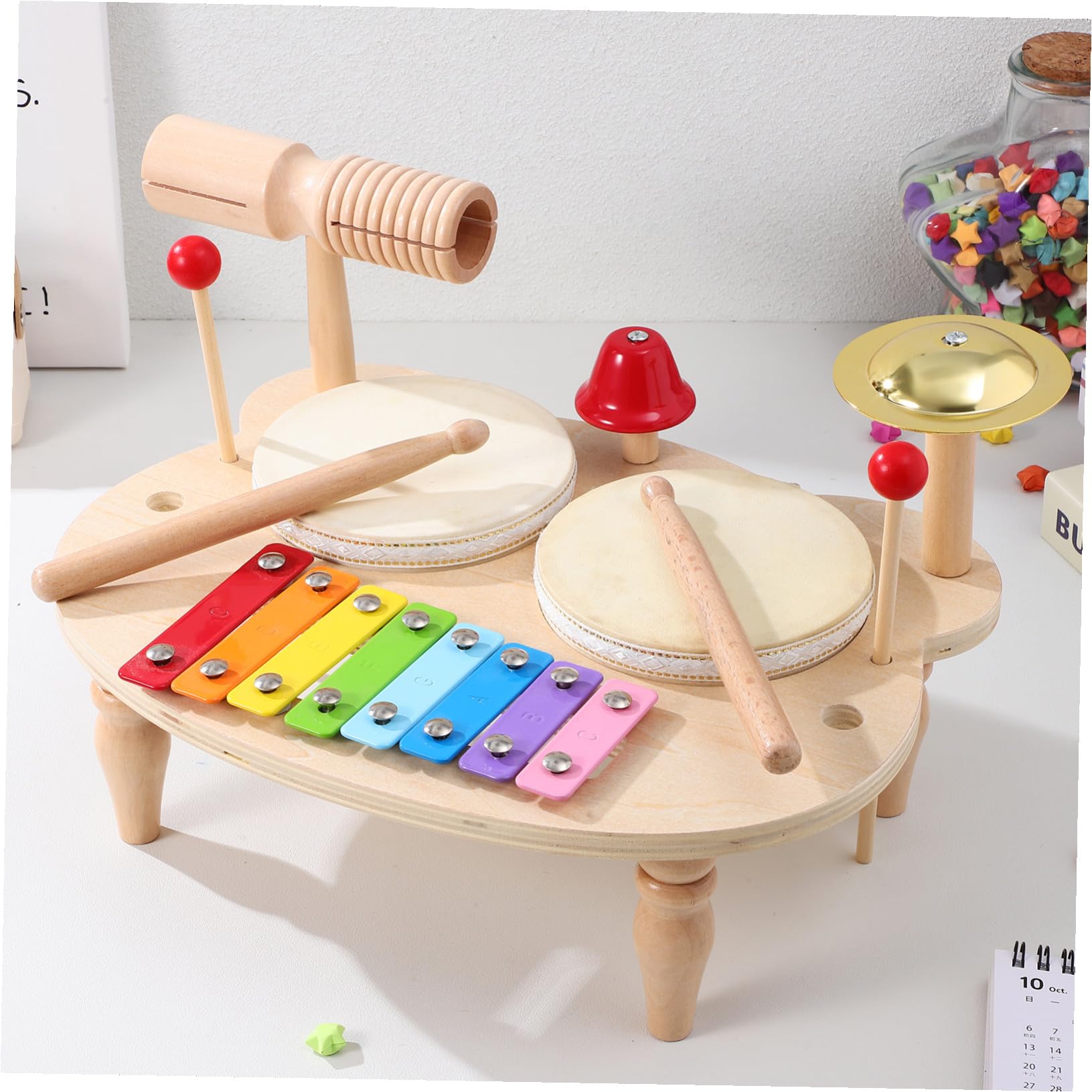 Xilófono de Madera Pequeño para Niño, Instrumento Musical de Percusión | Pandereta de Mano, Batería Efectos Ricos y Sonido Claro, Obsequio Musical Adorable y Colorido