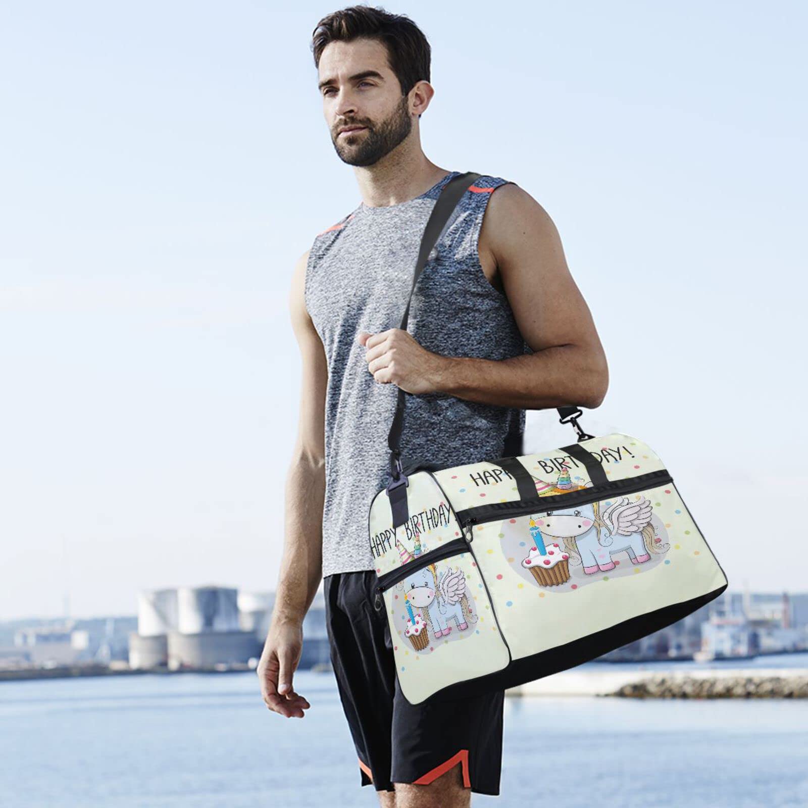 Kuchen Geburtstag Einhorn Süß Sporttasche Badetasche mit Schuhfach Reisetaschen Handtasche für Reisen Frauen Mädchen Männer