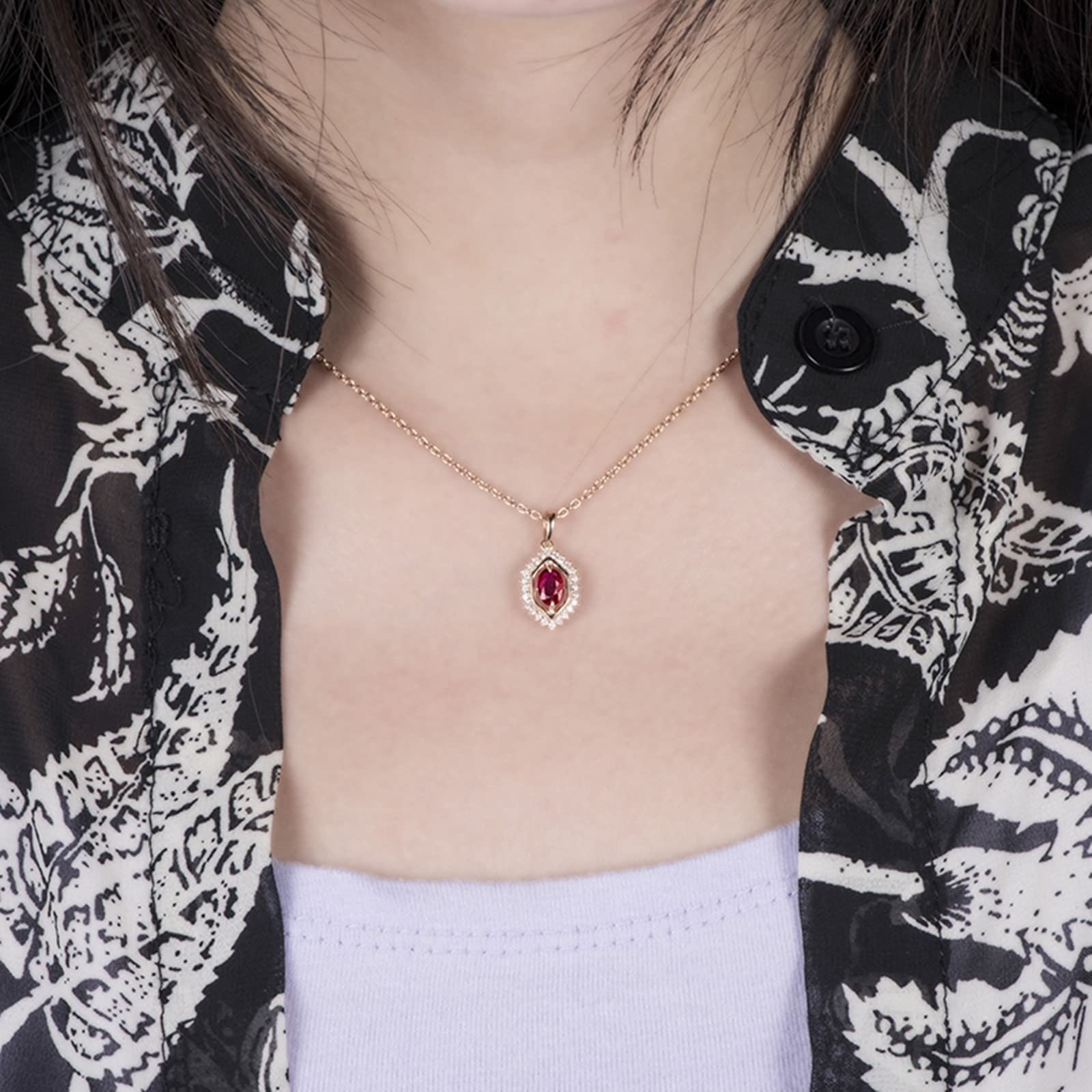 AMDXD Collar para mujer, oro rosa 750, colgante hexagonal con rubí rojo de 0,48 ct, regalo para mujeres, esposa, madre, novia, oro rosa