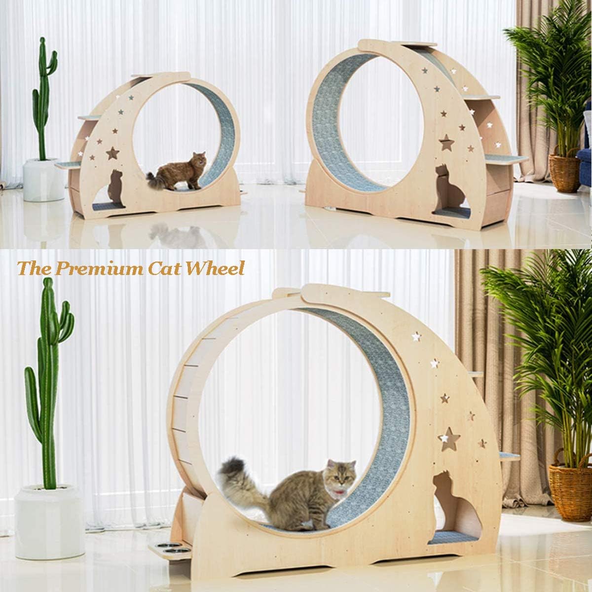 Cat Sports Running Wheel, Cats Wheel Wood Climbing Frame, Cat Litter Fitness Wheel, Oversized Roller Cat Indoor Activity Center,Small